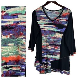 Parsley & Sage Top Tunic Shirt Sz Medium Art to Wear Colorful Lagenlook Black
